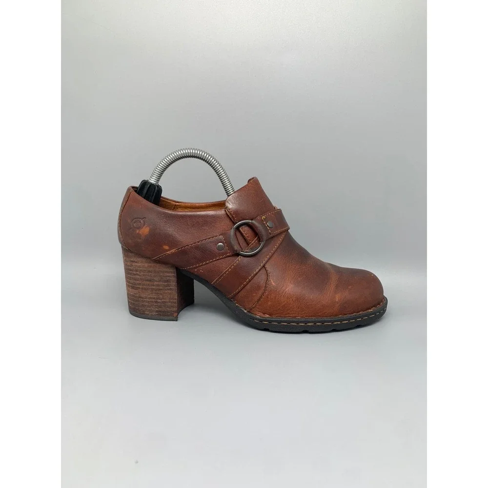 Born Handcrafted Footwear Brown Leather Heeled Booties W11929 Women's Sz 8.5‎